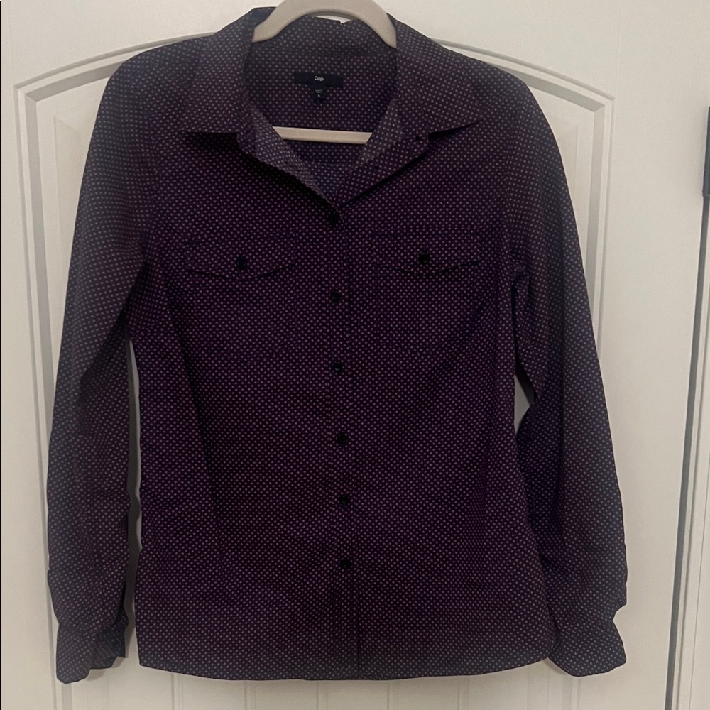 GAP Women’s Dark Purple and Pink Polka Dot Button Down Shirt Teal Sz Small